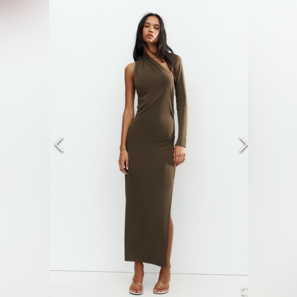 One-Shoulder Olive Green Maxi Dress